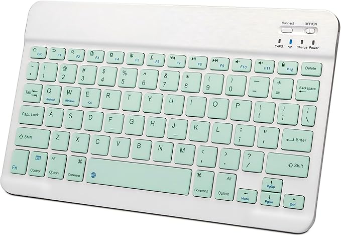 Slim Mini Wireless Portable Bluetooth Rechargeable Keyboard for Apple iPad iPhone Samsung Tablet Phone Smartphone Fire HD 10 Max 11 iPadOS iOS Android (10 Inch Green)