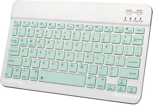 Slim Mini Wireless Portable Bluetooth Rechargeable Keyboard for Apple iPad iPhone Samsung Tablet Phone Smartphone Fire HD 10 Max 11 iPadOS iOS Android (10 Inch Green)