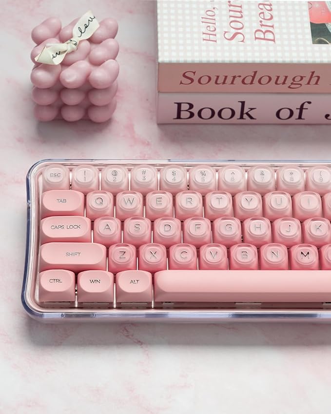 132 Keys PBT Keycaps, Jelly Keycaps Cute Custom Creamy Key caps MOA Profile for 61/68/84/87/98/100 Cherry Gateron MX Mechanical Keyboards, Pink