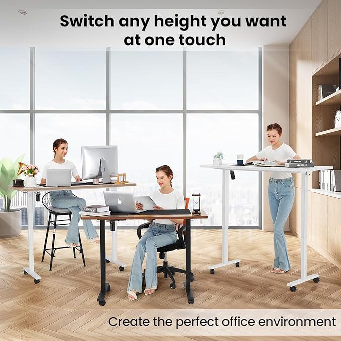 farexon Electric Standing Desk Adjustable Height, 48x 24 Inches Sit Stand Up Computer Desk with Double Metal Hook，4 Memory Preset Heights, 27''-46'' Lifting Range for Home/Office（Brown）
