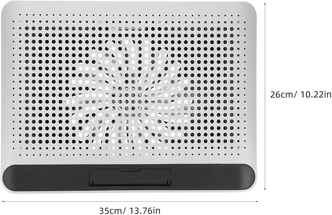 Aluminum Alloy Laptop Cooling Pad with Dual USB Ports Quiet Thin Notebook Cooler Stand for Laptops Up to Ergonomic Angles Skid-Resistant Computer Fan Support Frame in Silver