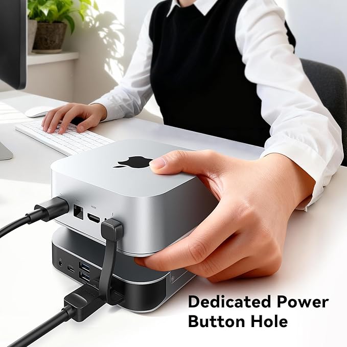 VENTION for Mac mini M4 Dock, 10 in 1 Aluminum Stand for M4/M4 Pro with M.2 NVMe SSD Enclosure, 4K@240HZ/144HZ USB A 3.2, 10Gbps Transfer, USB C Extender, SD/TF Reader, Silver