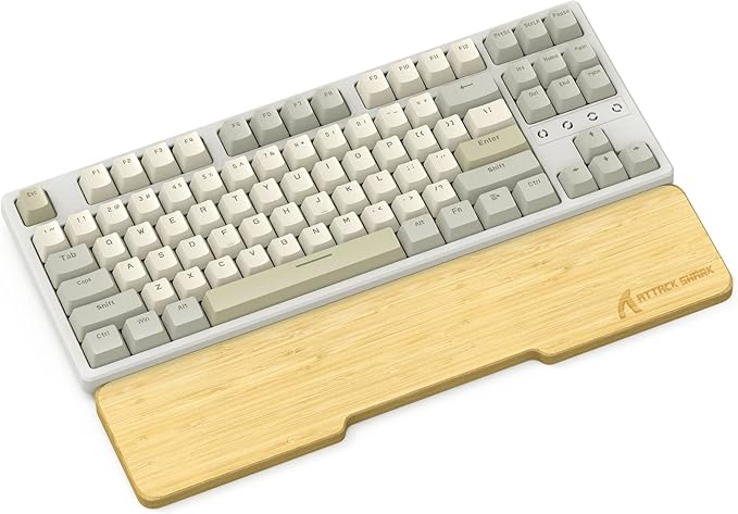 ATTACK SHARK Bamboo Wrist Rest for Computer Keyboard，Ergonomic Hard Palm Rest for Comfortable Typing Pain Relief，Anti-Slip Wrist Support for Office, Gaming, Laptop (87 Key)