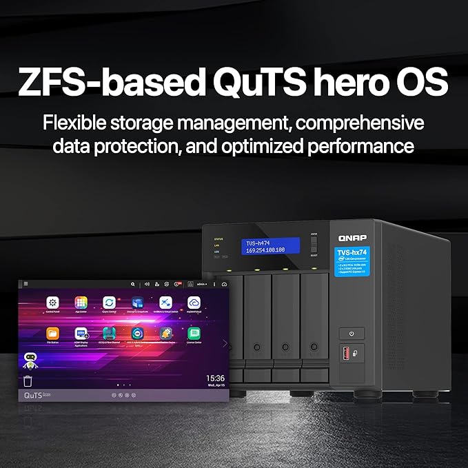 QNAP TVS-h474-PT-8G-US 4 Bay High-Speed Desktop NAS with Intel Pentium Gold 2-core CPU, 8GB DDR4 Memory, 2.5 GbE Networking and PCIe Gen 4 expandability (Diskless)