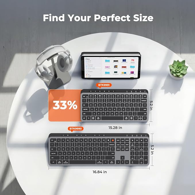 MEETION New Bluetooth Keyboard, K9991 Multi-Device Bluetooth Wireless Keyboard with Shortcut Keys, Rechargeable, Low-Profile Slim and Compact, Easy-Switch for Windows, MacOS, PC/Laptop/Tablet, Black