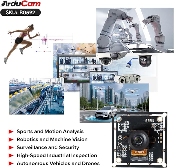 Arducam 120fps Mono Global Shutter USB Camera Module, 800P High Speed UVC Webcam with 130°D Wide Angle M12 Lens, for PC, Laptop, Android Devices & Raspberry Pi
