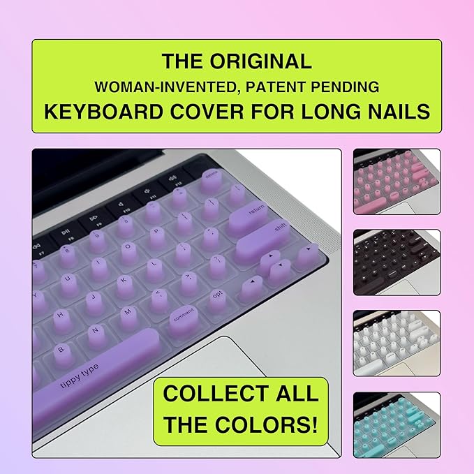 TIPPY TYPE Raised Keyboard Cover for Long Nails - Fits MacBook Pro & Air, iPad 13", & Magic Keyboard (No Numpad) -Silicone -The Original -Comfortable Typing, Quiet, Nail Protection (Violet Haze)