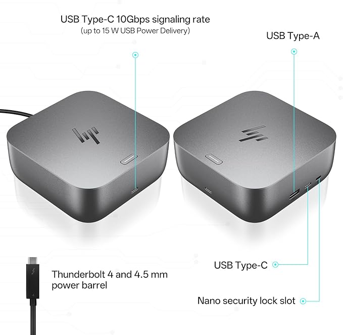 HP Docking Station for Laptop Dual Monitor and Charging Bundle - HP Thunderbolt 4 Ultra 100W G6 Dock with 100W AC Adapter, HDMI & DP Cable & USB-C Cable