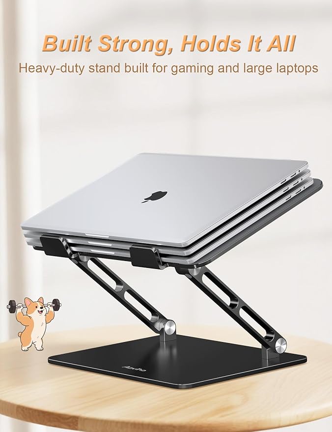 Laptop Stand for Desk-Adjustable, Foldable, Portable, Ergonomic Aluminum Notebook Riser with Unique Puppy Cooling Vent, Desk Gift for 10"-17.3" Devices Mac, Dell, HP, Lenovo, Samsung, Black