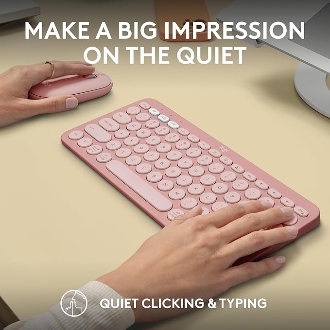 Logitech Pebble 2 Combo, Wireless Keyboard and Mouse, Quiet and Portable, Customizable, Logi Bolt, Bluetooth, Easy-Switch for Windows, macOS, iPadOS, Chrome - Tonal Rose
