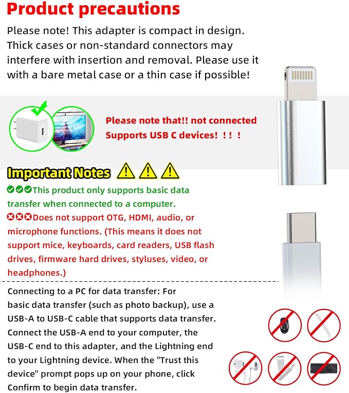 Lightning Male to USB C Female Charging Adapter (3 Pack) for iPhone 14 13 12 11 Pro Max Mini 7 8 Plus X Xs Xr Se Ipad Air 2019 Apple Dongle Type C Charger Cable Port Converter Cord Data Sync Connector