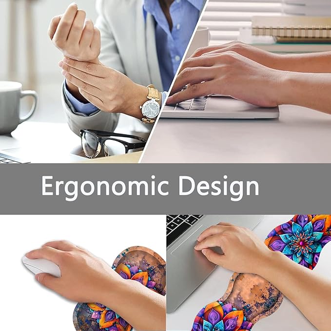Large Gaming Mouse Pad + Keyboard Wrist Rest + Wrist Support + Coaster Set, Memory Foam Ergonomic for Easy Typing, XXL Extended Gaming Mouse Pad Table Pad - Mandala Flower