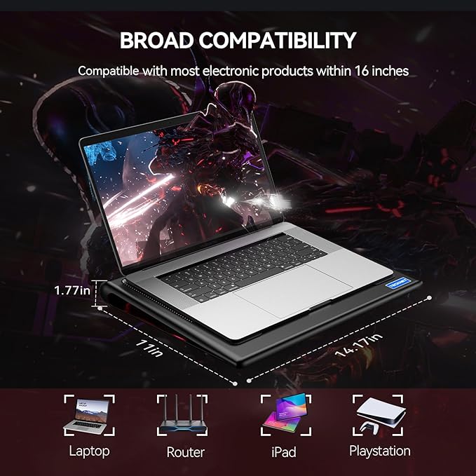 TECKNET Laptop Cooling Pad - 12"-15.6" Laptops Cooler, Powerful Cooler and Ultra Quiet for Gaming Laptops Pad, 2 Wind Speed Adjustable, USB A & C Powered Cooler Stand with Laptop Fan LED (Red)