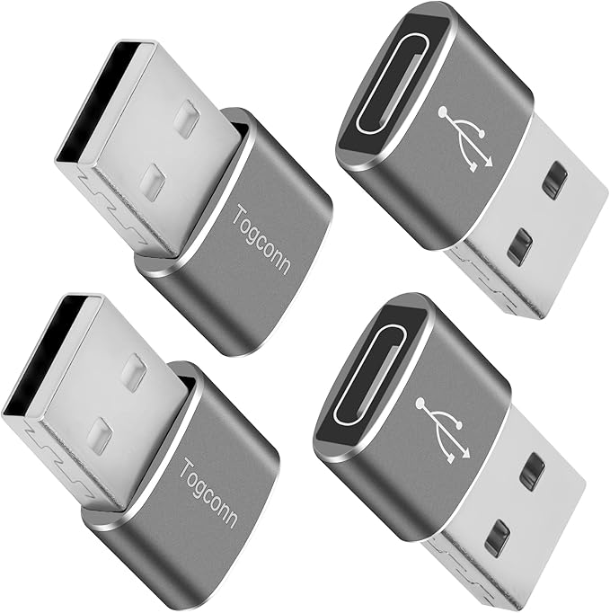 USB A to USB C Adapter (4 Pack), [Slim Design, Side-by-Side Use] USB 2.0 (Male) to USB C (Female) Charger Converter Connector for MacBook Pro, iPad Pro, iPhone 15 Series, Galaxy S23, Dell XPS