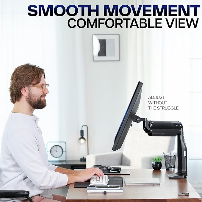 VIVO Aluminum Ultrawide Monitor Stand, Classic, Fits up to 49 inch Computer Screens, Single Articulating Pneumatic Arm, C-Clamp and Grommet Desk Mount, Max VESA 200x100, Black, STAND-V100H
