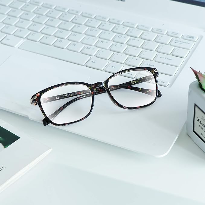 VisionGlobal Blue Light Blocking Glasses for Women, Anti Eyestrain, Computer Reading, TV Glasses, Stylish Square Frame, Anti Glare(Floral,No Magnification)