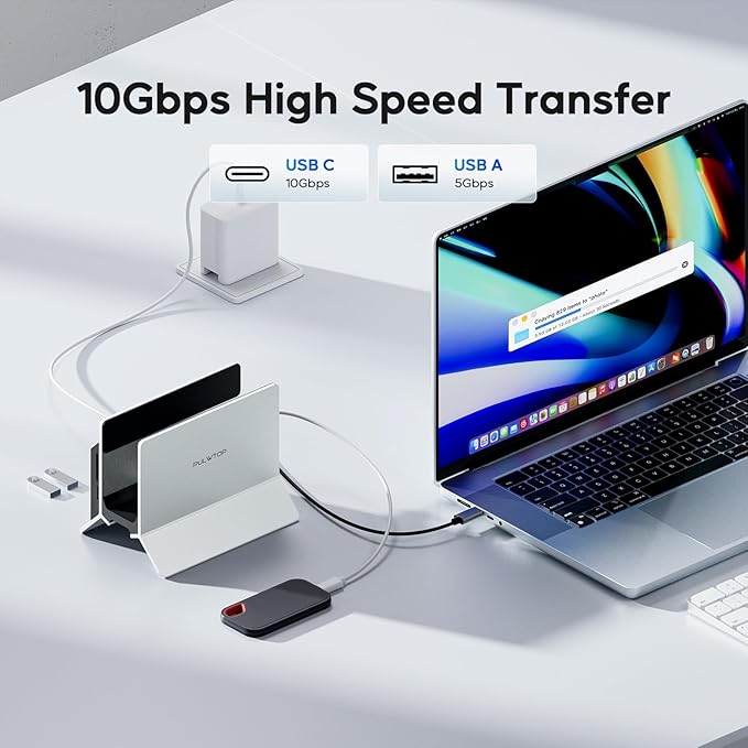 Vertical MacBook Docking Station, PULWTOP Docking Station for Mac mini with M.2 NVMe case for MacBook Pro/Air, 4K@60Hz HDMI, 2USB C 10Gbps, SD/TF, 100W PD, RJ45, 2 USB A for Windows Sliver
