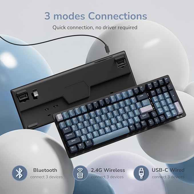 RK ROYAL KLUDGE RK98 Wireless Mechanical Keyboard, Triple Mode 2.4G/BT5.1/USB-C Hot Swappable Mechanical Keyboard with Number Pad, Pre-lubed Switches RGB Backlit Gaming Keyboard, Software Support