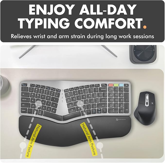 X9 Ergonomic Keyboard and Mouse Wireless Combo 2.4G+Bluetooth - Type Comfortably Longer - Ergo Split Keyboard and Mouse with Wrist Rest - Fullsize Keyboard for Laptop and PC