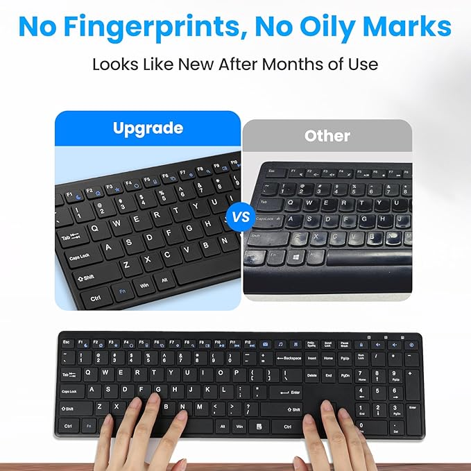 Wireless Keyboard-2.4G USB Ultra Slim Quiet Full Size Matte PC Computer Keyboard,19 Multimedia Keys,Number Pad,Plug&Play,Lag-Free Ergo,Long Battery Life for Desktop,Laptop,Smart TV,MAC,Windows,QWERTY