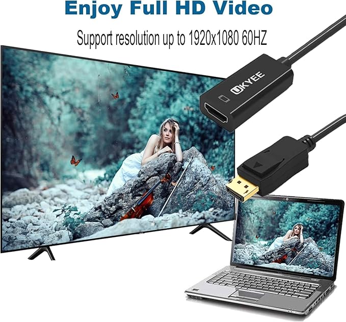 Displayport to HDMI Adapter 2-Pack, Display Port DP to HDMI Converter Cable Male to Female Port 1080P Compatible with PC, Monitor, Projector, HDTV - Black