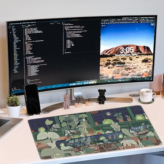 Cute Frog Large Mouse Pad Set, Kawaii Extended Mouse Pad Set Desk Pad Easy Typing for Typing Office Game 31.5 x11.8 in - Kawaii Frog
