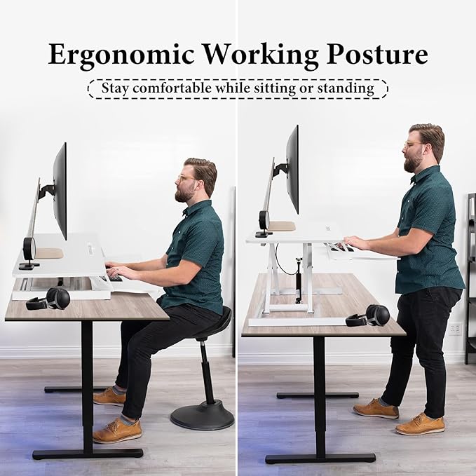 37" Desk Converter, Height Adjustable Stand Up Desk Converter, 2 Monitor Standing, Sit to Stand, Quick Sit to Tabletop, Riser Workstation with Wide Keyboard Tray