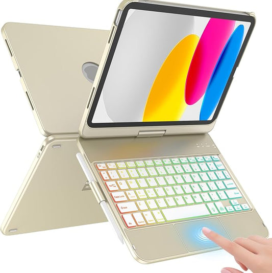 HOTLIFE for iPad A16 11th Generation/10th Generation Case with Keyboard,Touch Keyboard for iPad 11" /10th Gen 10.9 inch 2022-10 Color Backlight, 360° Rotatable Protective Cover (Rock Grey)