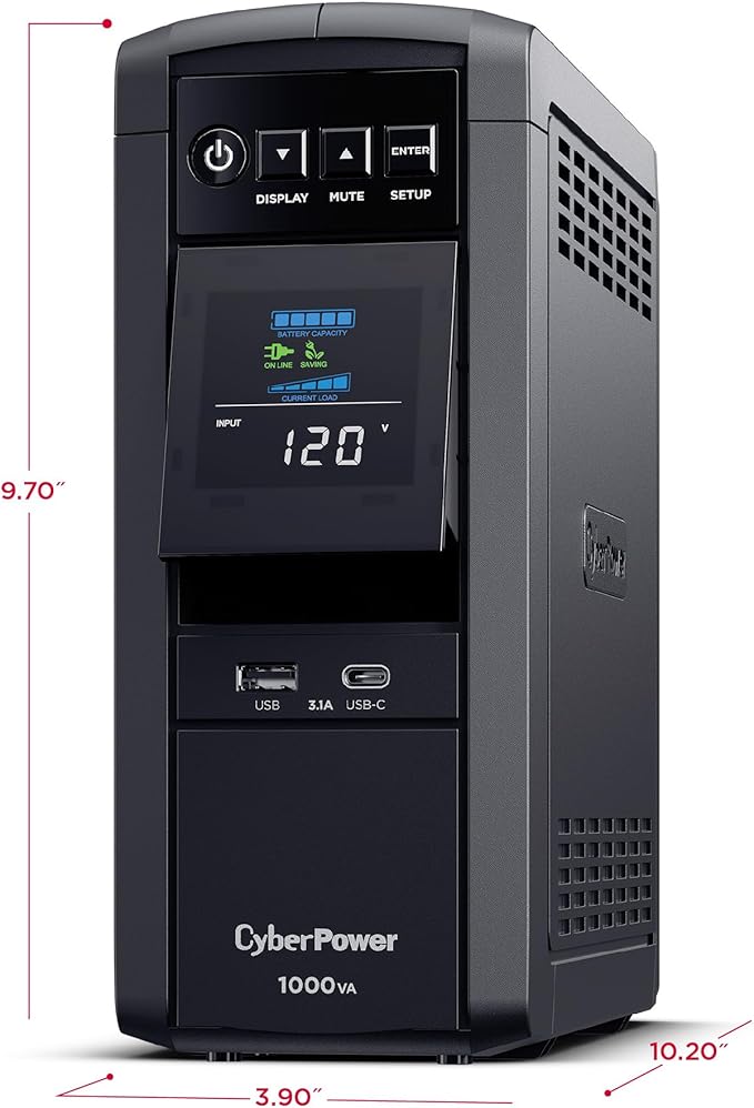CyberPower CP1000PFCLCD PFC Sinewave UPS Battery Backup and Surge Protector, 1000VA/600W, 10 Outlets, AVR, Mini-Tower, UL Certified