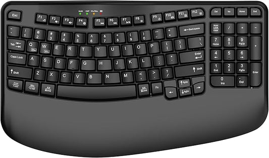 Ergonomic Wireless Keyboard with Wrist Rest, Wave Keys, Comfortable Natural Typing, 2.4GHz Ergo Wireless USB Computer Keyboard for Large Hands, Windows, Mac, Laptop, PC