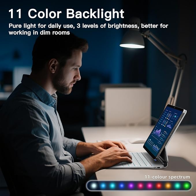 for iPad Air 11 inch Case with Keyboard (M4/M3/M2, 2026/2025/2024), iPad Pro 11 (4th/3rd/2nd/1st Gen) & Air 5/4th Magic Keyboard Case, 11 Colors Backlit, Multi-Touch Trackpad, White