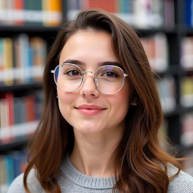 HJSTES Round Blue Light Glasses for Women Men Retro Circle Clear Lens Metal Frame Eyeglasses