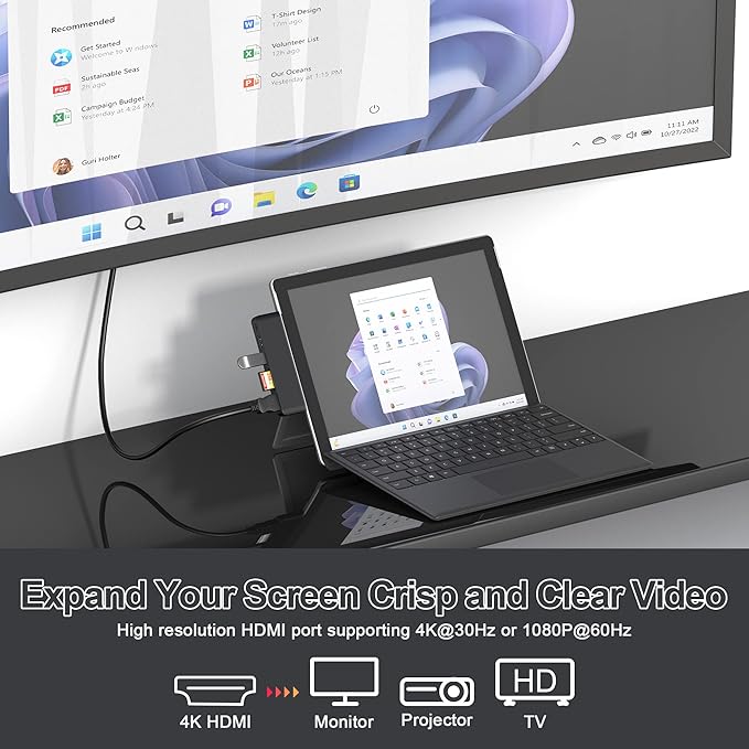 Surface Pro 9/10/11/X Accessories, Surface Pro 9 USB Hub Docking Station with 4K HDMI, USB-C Thunerbolt 4 (Display+Data+PD Charging), 2 USB 3.0, SD/TF Card Reader for Surface Pro 9/Pro10/Pro11/ProX