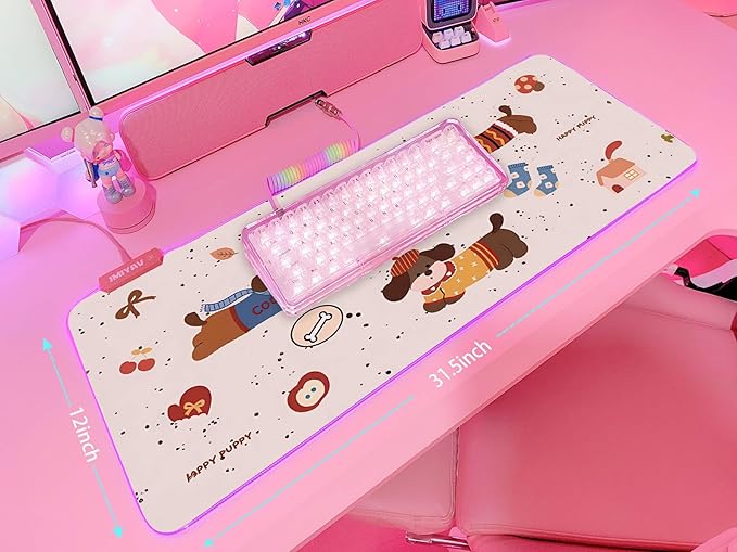 JMIYAV Pink RGB Gaming Mouse Pad 31.5x12 Inch PC XL Large Extended Glowing Led Light Up Desk Pad Non-Slip Rubber Base Computer Cute Mousepad Mat Desk Accessories Gaming Setup 33-1406