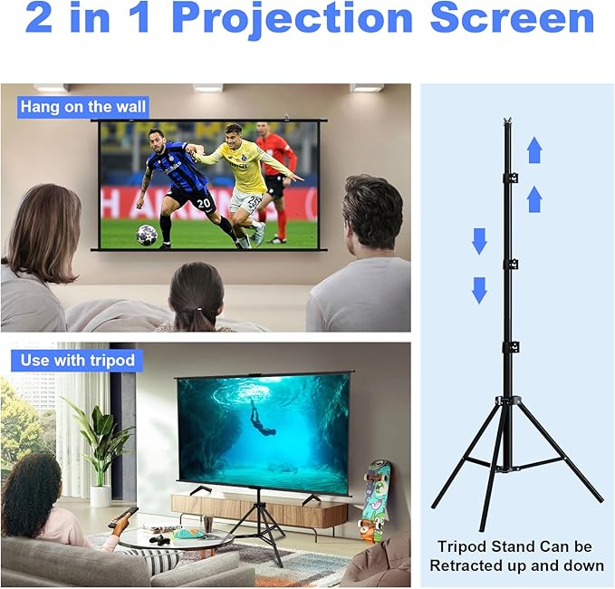 60" Projector Screen Tripod Stand,Projection Screen with Black Backing,16:9 HD Premium Wrinkle-Free Tripod Stand Movie Screen for Movie Night Home Theater Business Presentation with Storage Bag
