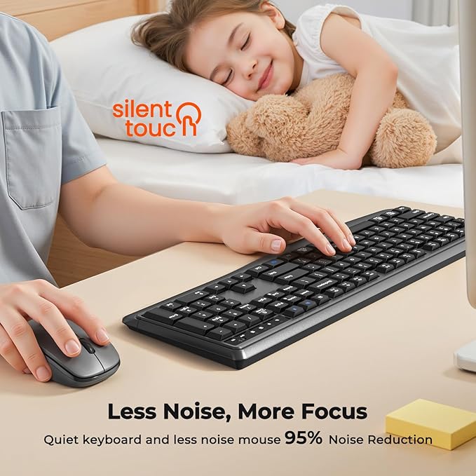 Wireless Keyboard and Mouse Combo, 2.4G/Bluetooth Silent Full-Size Cordless Keyboard Mouse Combo, 3800 DPI Optical Mouse, Wrist Rest, Portable Keyboard Mouse Set for Mac, Windows, Laptop