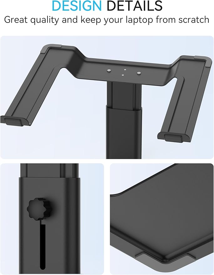 SOUNDANCE Adjustable Laptop Stand, Ergonomic Aluminum Riser for 10-17.3” Notebooks, Ventilated Metal Holder with Height Alignment for Desk Workspace, Black