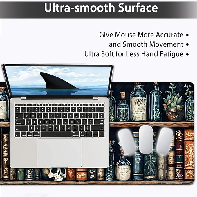 Large Mouse pad and Keyboard Support Set, Ergonomic Memory Foam Keyboard Wrist Rest, Extended Gaming Mouse Pad with Stitched Edges, Old Witchs Library XXL Desk Mat (31.5 X 11.8 in)