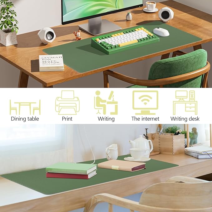 Olive Green Leather Desk Mat Large Mouse Pad, Waterproof Desk Pad for Keyboard and Mouse, Non-Slip Computer Desk Protector, Smooth Mouse Movement Desk Mat for Home and Office(31.5"×15.7")