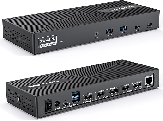 WAVLINK USB-C Triple Monitor Docking Station, 3 * 4K@60Hz for MacBook M1-M5/Neo & Windows – 100W PD, 3×HDMI/2×DisplayPort, 6x10Gbps USB Ports, Gigabit Ethernet, Ideal for Workstation & Home Offic