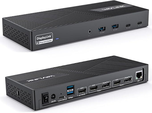 WAVLINK USB-C Triple Monitor Docking Station, 3 * 4K@60Hz for MacBook M1-M5/Neo & Windows – 100W PD, 3×HDMI/2×DisplayPort, 6x10Gbps USB Ports, Gigabit Ethernet, Ideal for Workstation & Home Offic