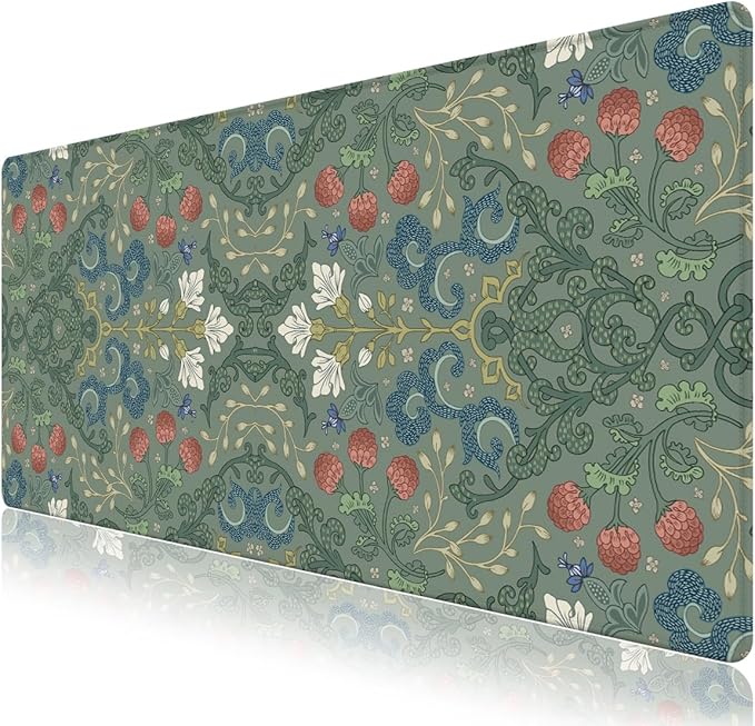 Desk Mat for Keyboard and Mouse, Large Mouse Pad Non-Slip Keyboard Pad, Computer Mats for Desktop, Cute Desk Pad with Stitched Edges for Office, Gaming I Sage Green Botanical