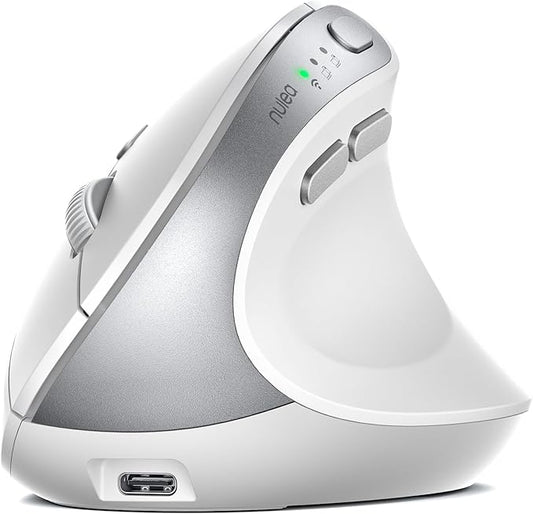 Nulea MD280 Ergonomic Vertical Wireless Mouse - Bluetooth & 2.4G Dual Mode, 4 Adjustable DPI 800/1200/1600/2400, Rechargeable, Silent Clicks, No Lag, 6 Buttons - Perfect for Laptop, Desktop White