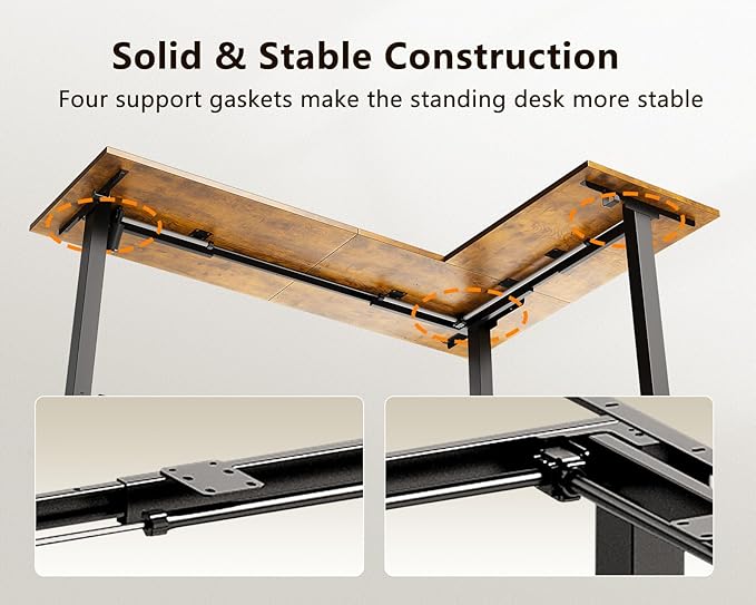 Casaottima 71 Inch Reversible Electric L Shaped Standing Desk, Height Adjustable Corner Stand up Desk, Ergonomic Large Lift Table for Home, Office, Workstation, Reception Room, Rustic Brown