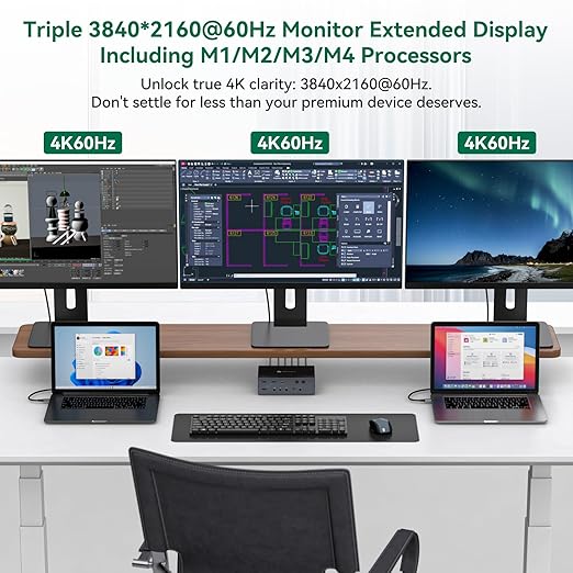 Thunderbolt 4 KVM Switch Docking Station for 3 Monitors 2 laptops/Macbooks Extended Triple 4K60Hz HDMI Display with Displaylink USB3.0/USB C, M1/M2/M3/M4 Mac/Windows/Chrome etc.with Audio and Ethernet