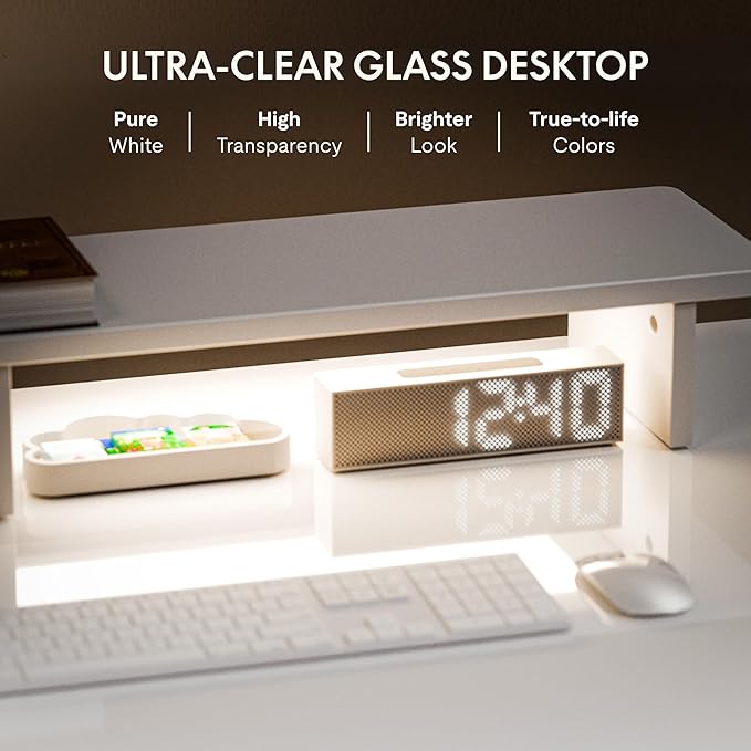 FLEXISPOT Comhar Electric Pure Glass Standing Desk with Drawer Desktop & USB Charge Ports, 48" Ergonomic Height Adjustable Sit to Stand Desk for Home Office (White, Glass)