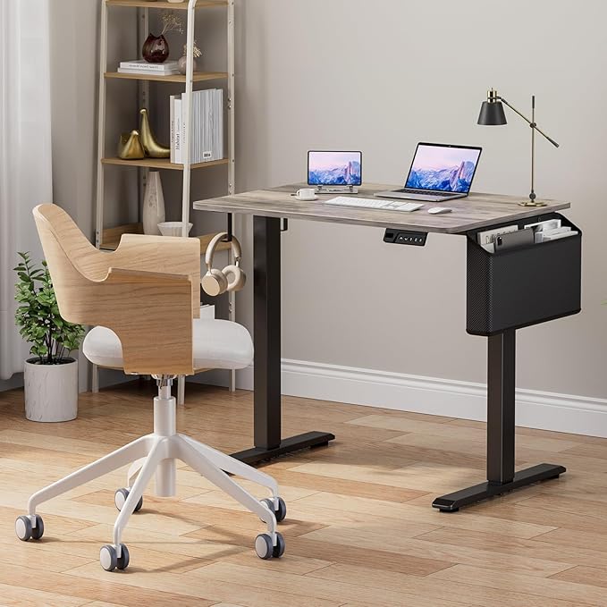 Grey Small Electric Standing Desk - 32 Inch Narrow Small Adjustable Stand Up Desk for Writing Study Work, Mini Sit to Stand Desks Workstation for Adult Boys Girls Bedroom Home Office