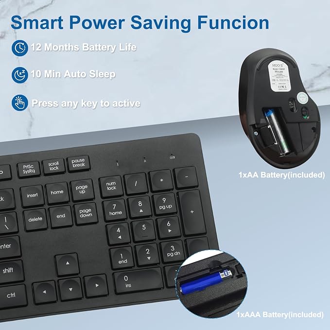 Wireless Keyboard and Mouse Combo, Quiet and Soft 2.4G Full Size Computer Keyboard and Ergonomic Wireless Mouse for Windows, Mac Desktop/Laptop/PC/PS, Black