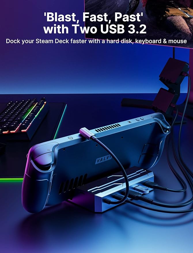 JSAUX Steam Deck Dock with 100W Charger, 6-in-1 M.2 Docking Station for Steam Deck/ROG Ally, 4K@60Hz HDMI, Gigabit Ethernet, PD 100W, 10Gbps USB A&C 3.2, M.2 Slot (Up to 2TB)-HB0604 (SSD Not Included)
