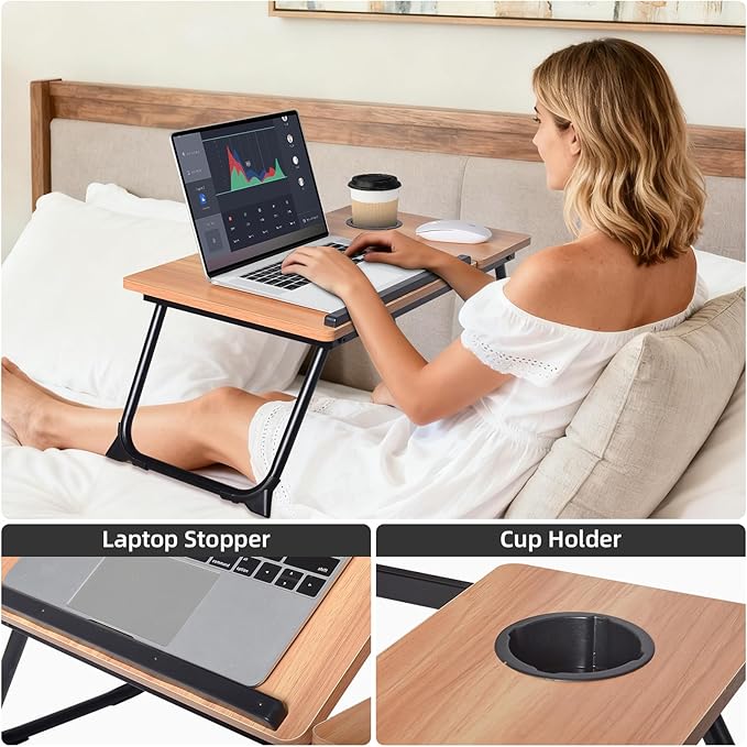 XXL Adjustable Lap Desk - Sturdy Portable Foldable Laptop Desk for Bed & Sofa, Height Adjustable Laptop Bed Stand, Ergonomic Lap Table for Adults Work, Writing and Gaming (Wood)